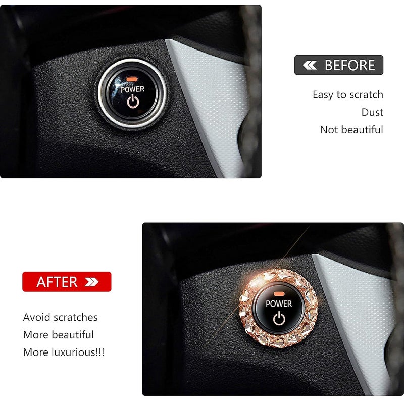 Murimt Bling Car Button Start Button Cover/Sticker for Wowen, Car Engine Start Stop Trim Ring, Shiny Crystal Rhinestone Key Ignition and Knob Ring (Gem Rose Gold)… - Image 2